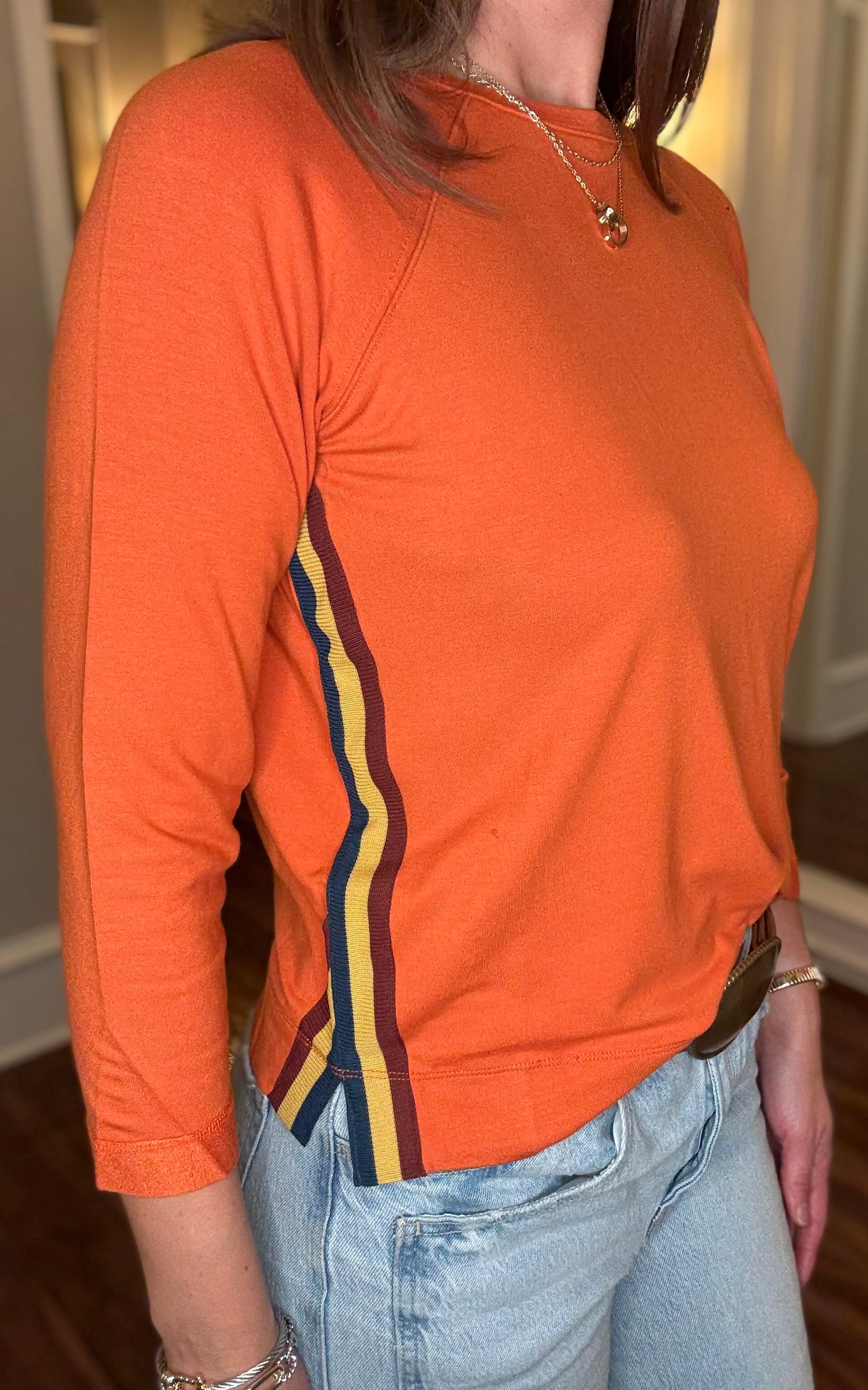 MULTIPLES STRIPE TRIM RAGLAN SLEEVE TOP 9.25