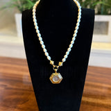 SUSAN SHAW MIXED METAL LIRA AND PEARL NECKLACE 9.26