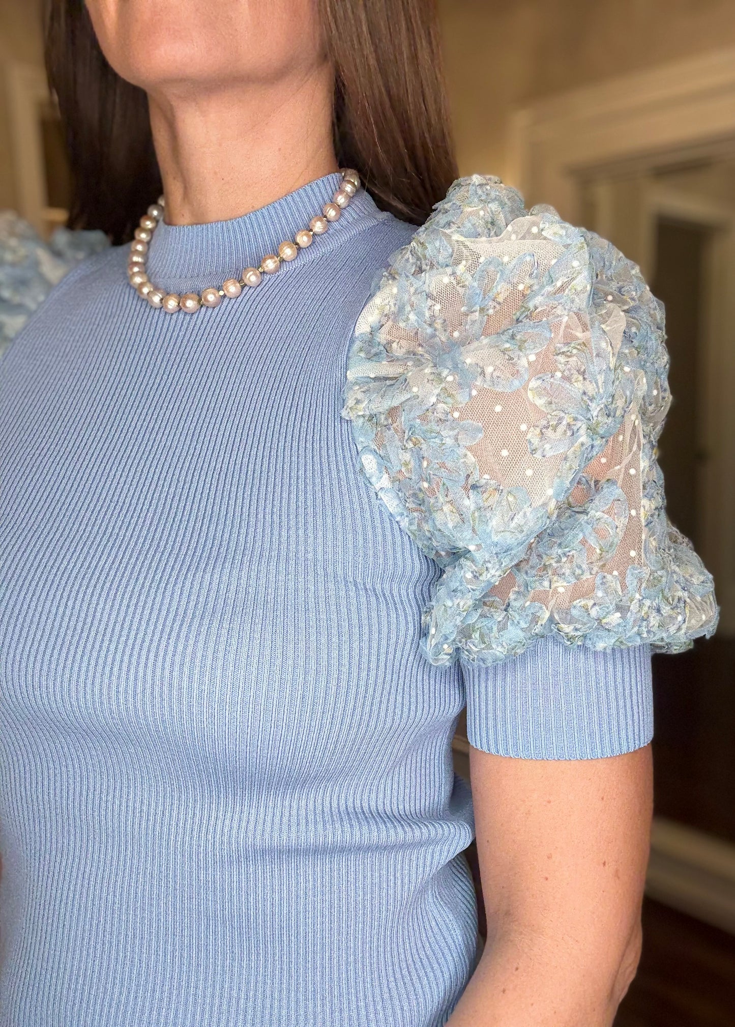 LACE SLEEVE RIBBED TOP 1.9 (multiple colors)