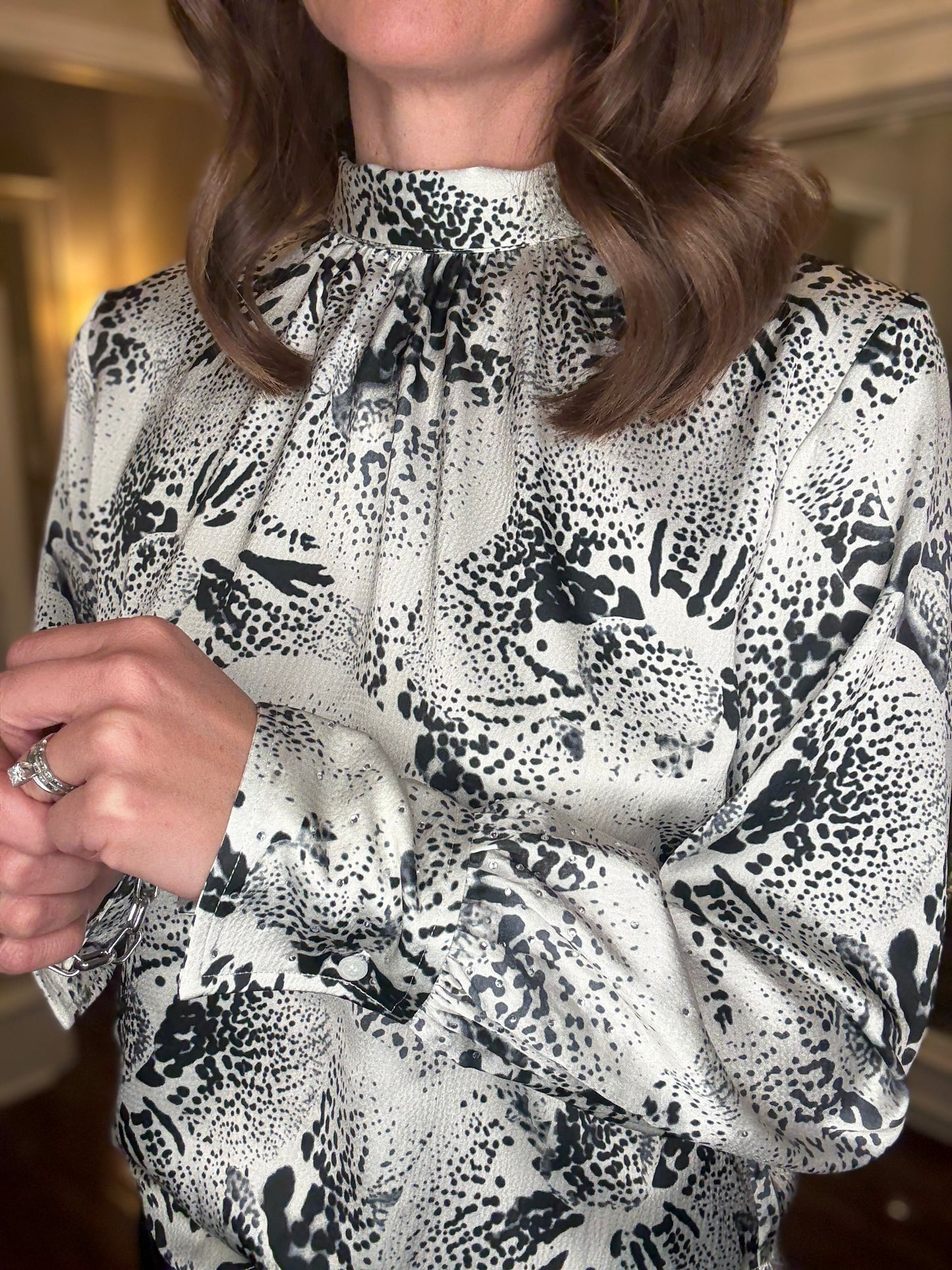 LYSSE ONYX EMBELLISHED SCARF NECK BLOUSE 10.21
