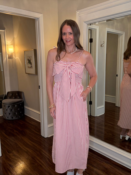 VINE & LOVE BOW DESIGN STRIPED MAXI DRESS (multiple colors) 5.29