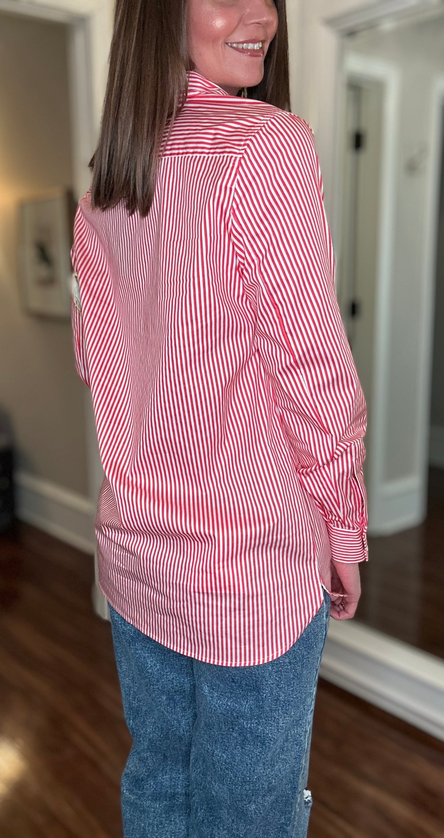 YEST RAE CORAL STRIPED BUTTON UP 1.29