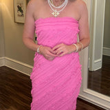 HOT PINK STRAPLESS RUFFLED MAXI DRESS 5.4