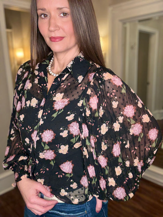 BLACK SHEER FLORAL BLOUSE 1.9