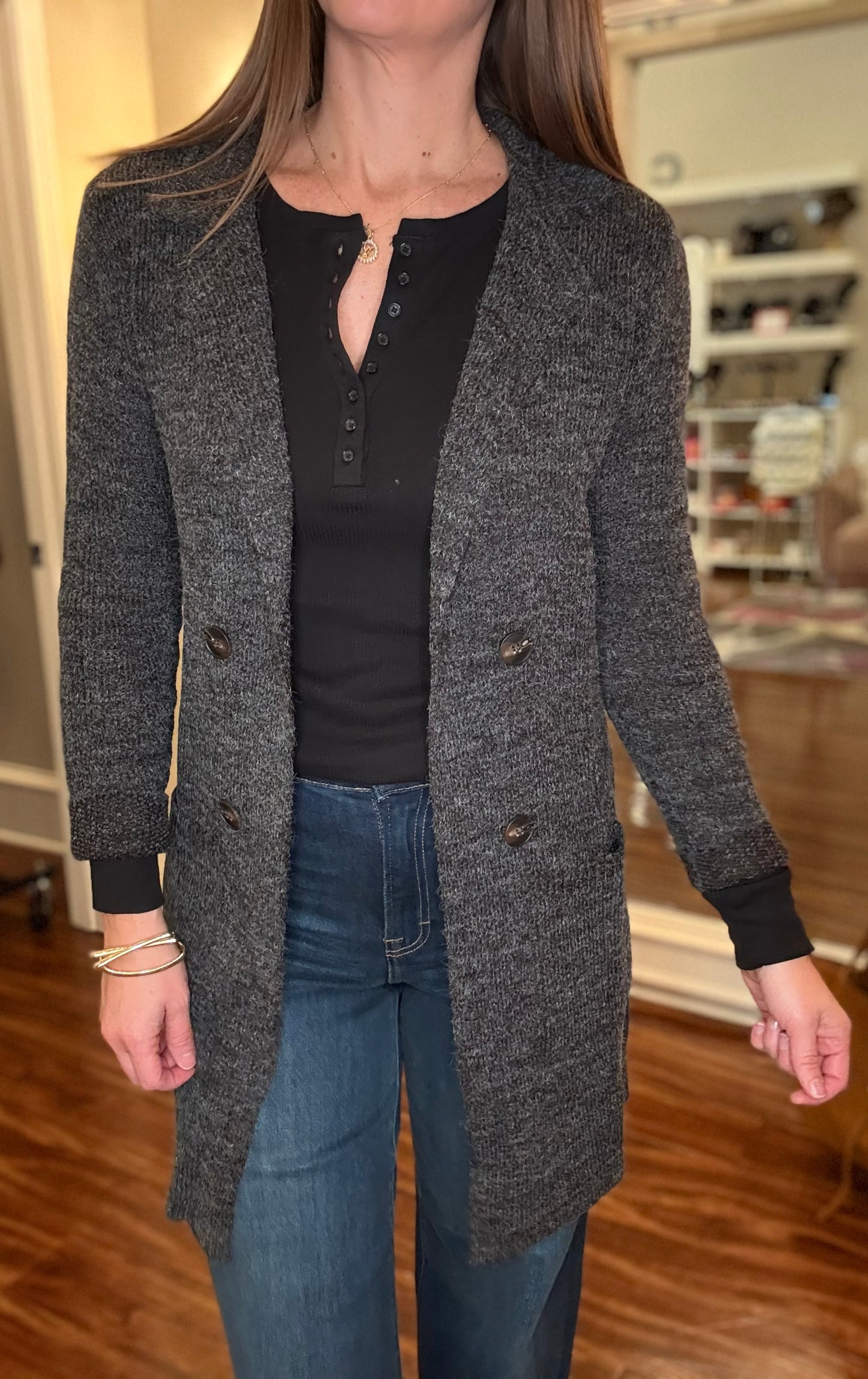 ACTIVE BASIC NOTCHED COLLAR BUTTON SWEATER JACKET 11.4