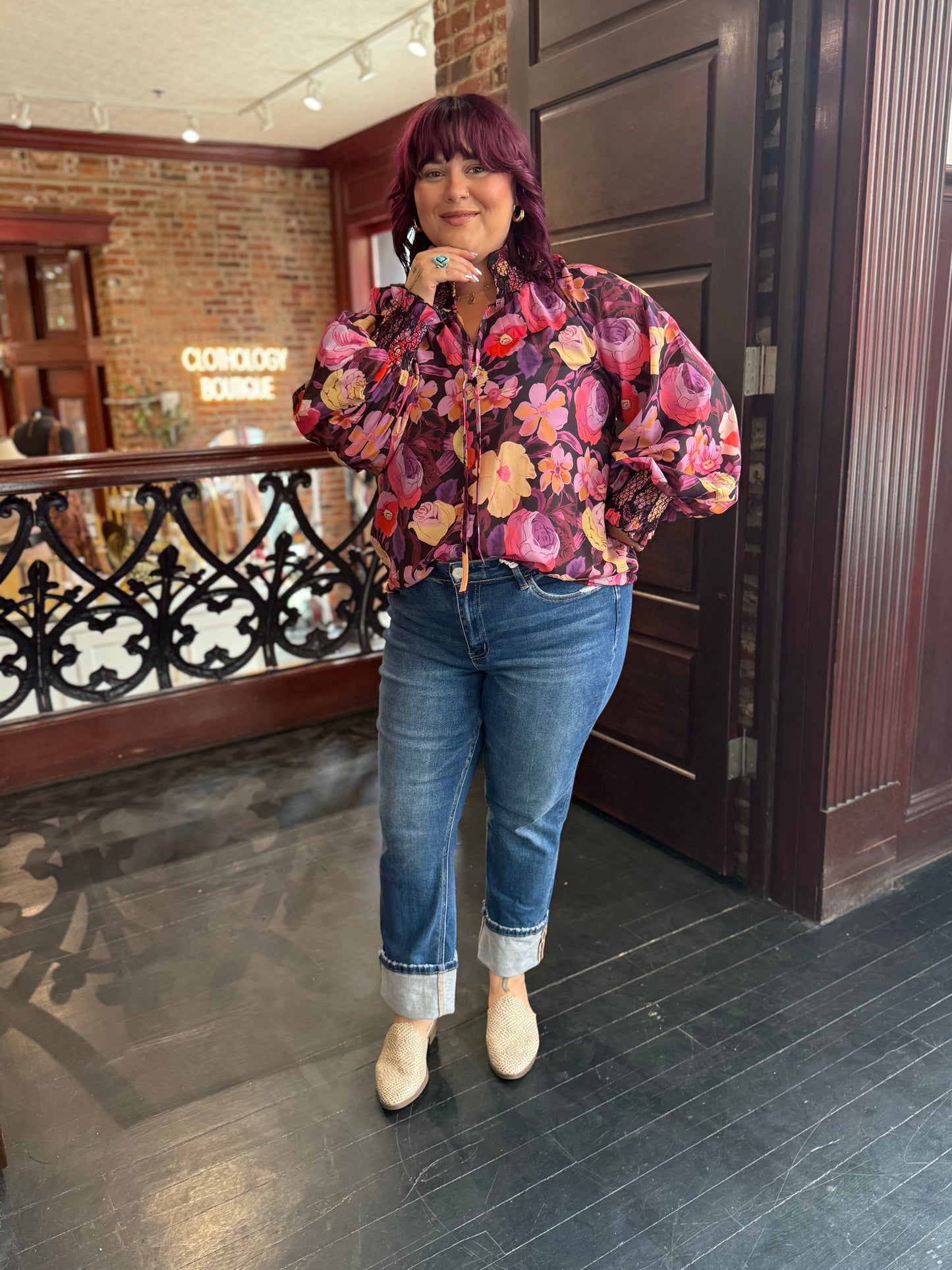 JODIFL EGGPLANT FLORAL TOP 9.30