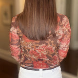 PROMESA CHOCOLATE MESH FLORAL TOP 7.27