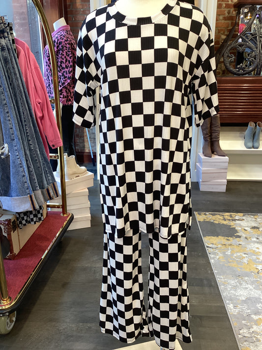 RIBBED CHECKERED STRAIGHT LEG PANT SET 1.3