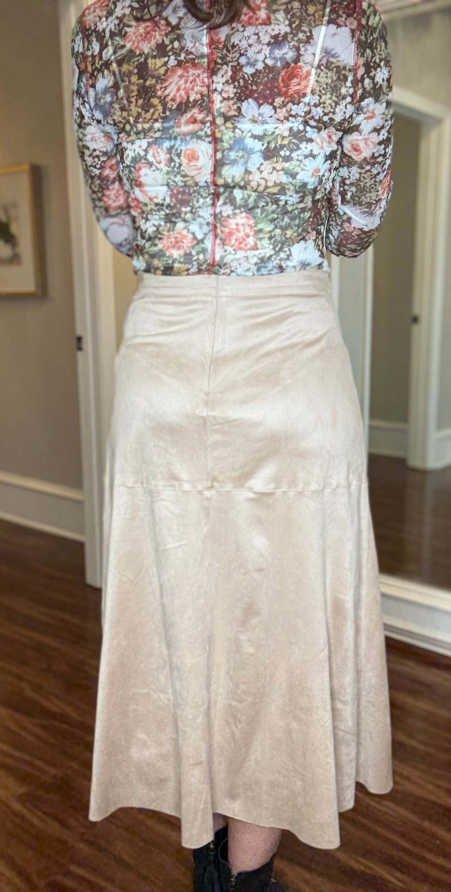 DRAWSTRING SUEDE A-LINE SKIRT 9.15
