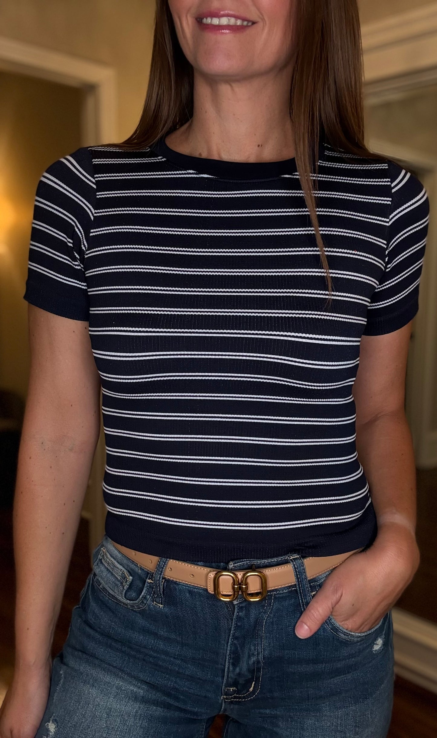 STRIPED SHORT SLEEVE CREW NECK TOP (multiple colors) 8.5