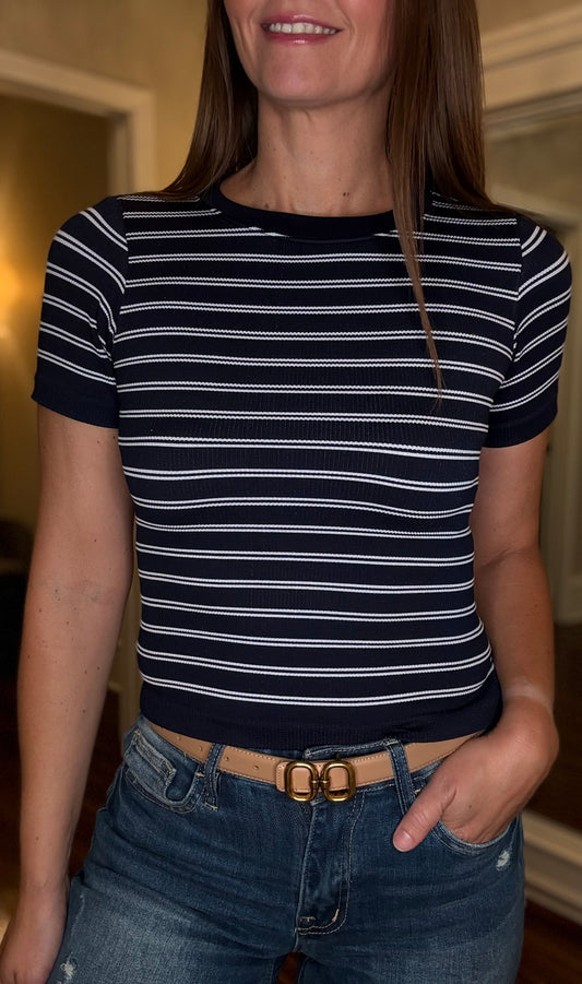 STRIPED SHORT SLEEVE CREW NECK TOP (multiple colors) 8.5