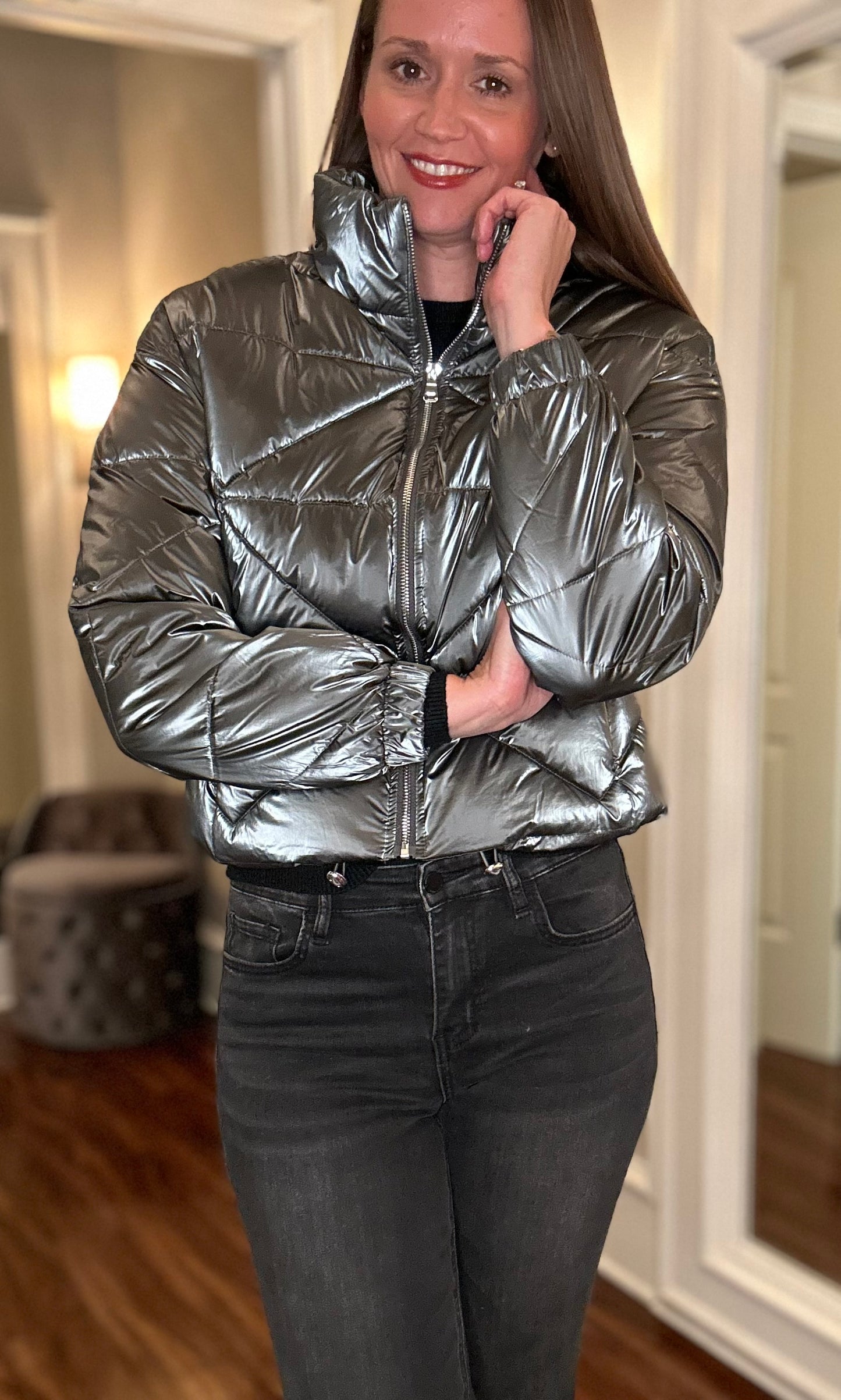 MOLLY BRACEKN GUN METAL PUFFER COAT FINAL SALE