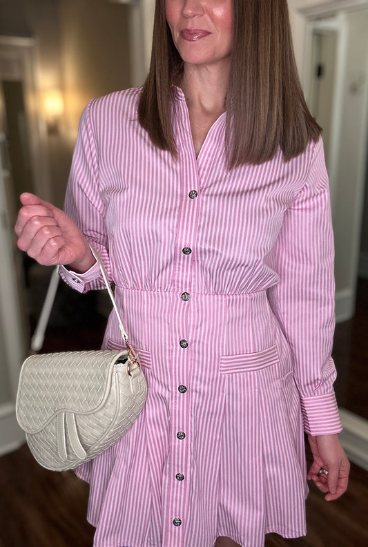 ENTRO LONG SLEEVE PINK STRIPED DRESS 2.5