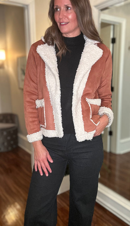 ENTRO FAUX SUEDE SHERPA LINED JACKET 8.2