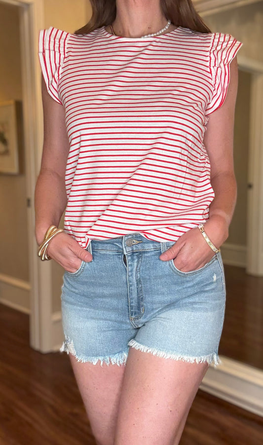 HIGH RISE LIGHT WASH DENIM SHORTS 5.22