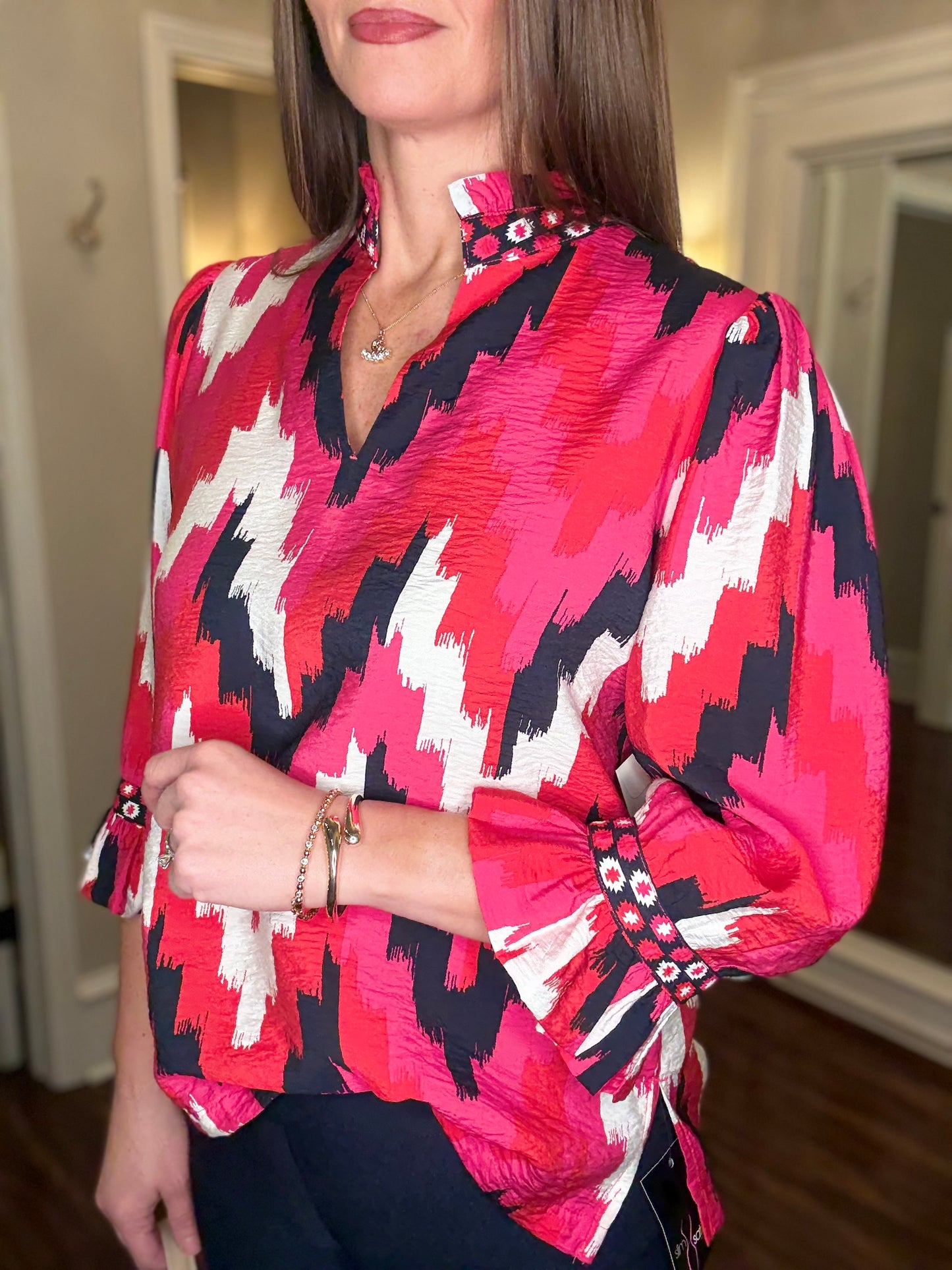 MULTIPLES CUFFED 3/4 SLV PATTERNED TOP 1.15