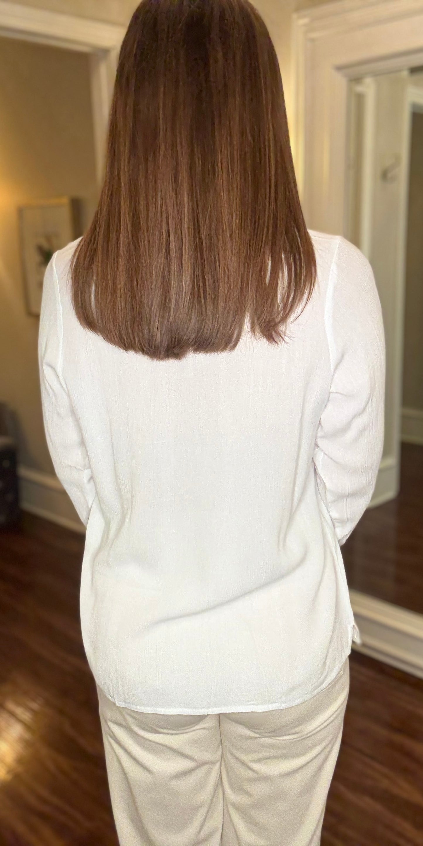 CROCHET TRIM V-NECK BLOUSE 12.23