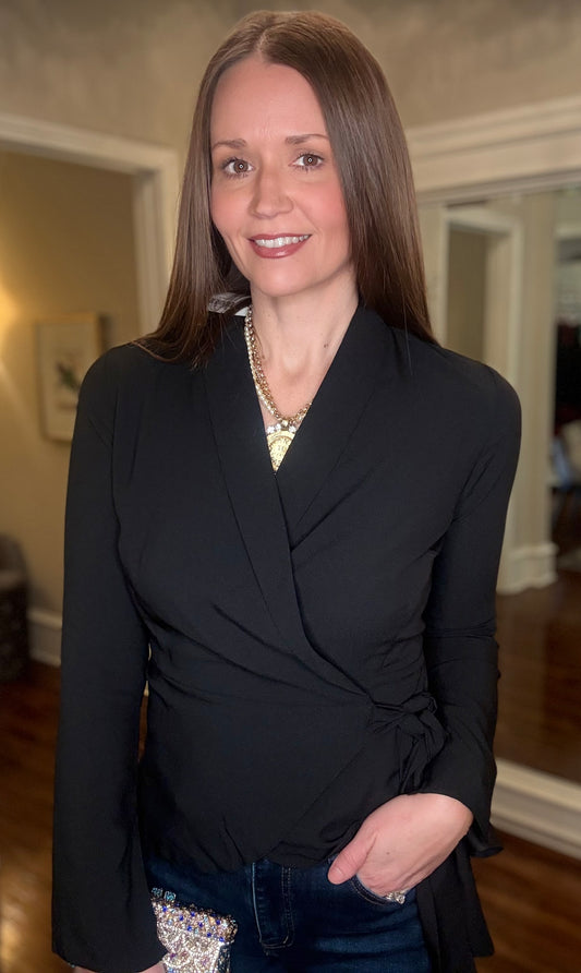BLACK WRAP BLOUSE 12.23