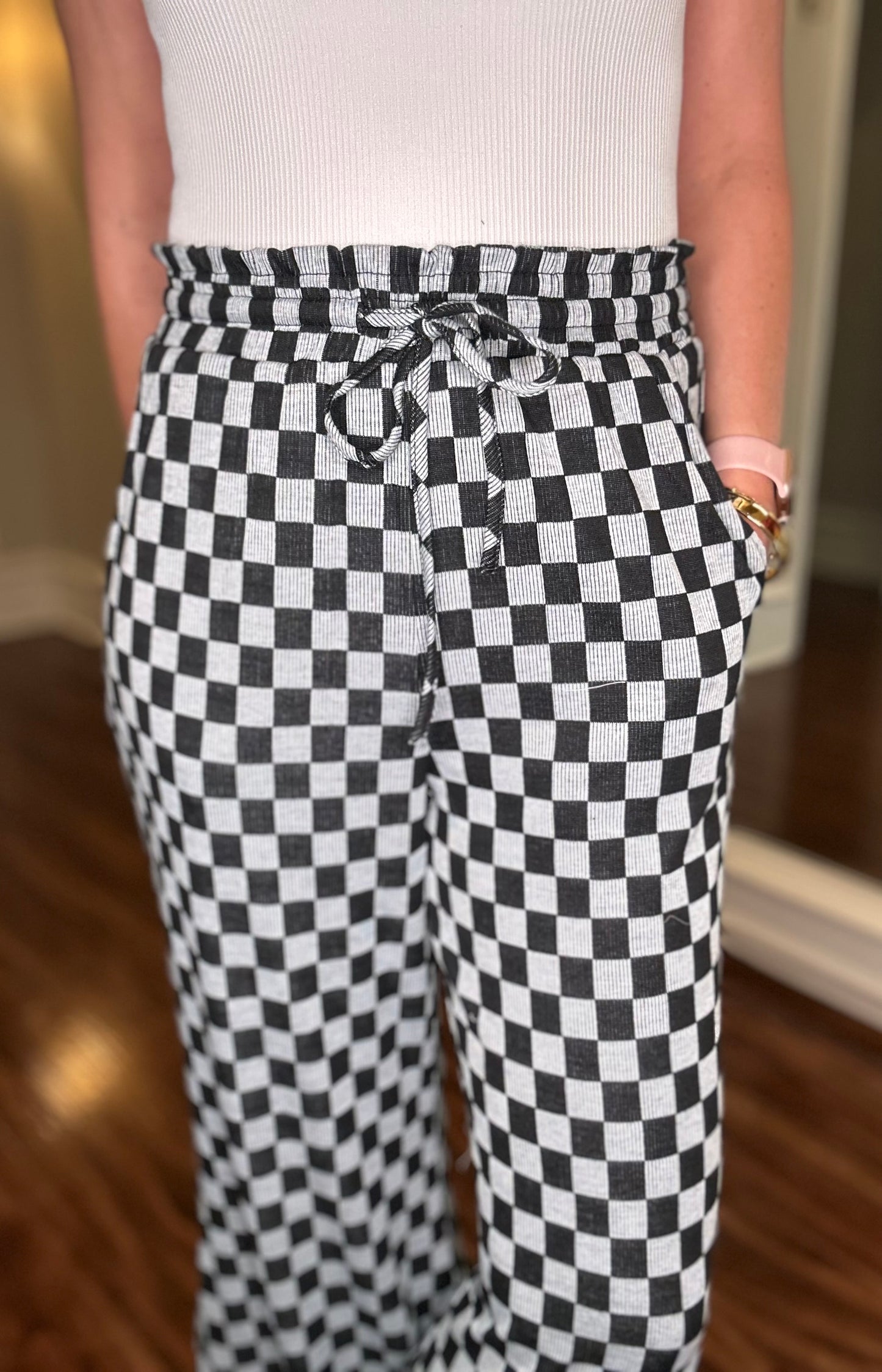 CHECKERBOARD KNIT PALAZZO PANT 1.07