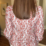 LOVE SOFT RUST FLORAL STRIPED TRIM TOP 1.27
