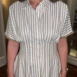 PLEATED WAIST STRIPED SHIRT DRESS 4.10