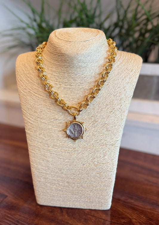 SUSAN SHAW FLORENCE MIXED METAL ITALIA COIN NECKLACE
