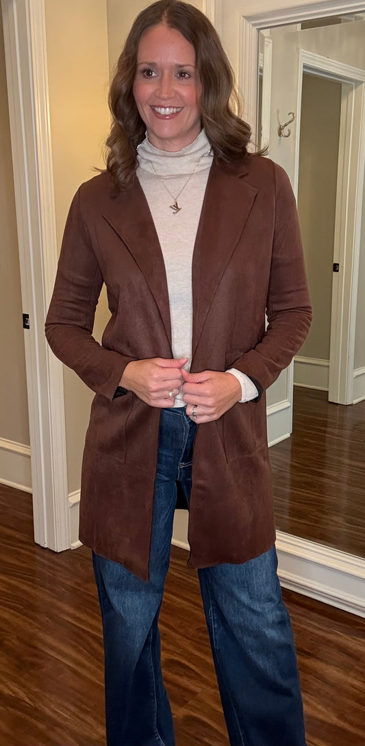 OPEN FRONT FAUX SUEDE JACKET (multiple colors) 8.14