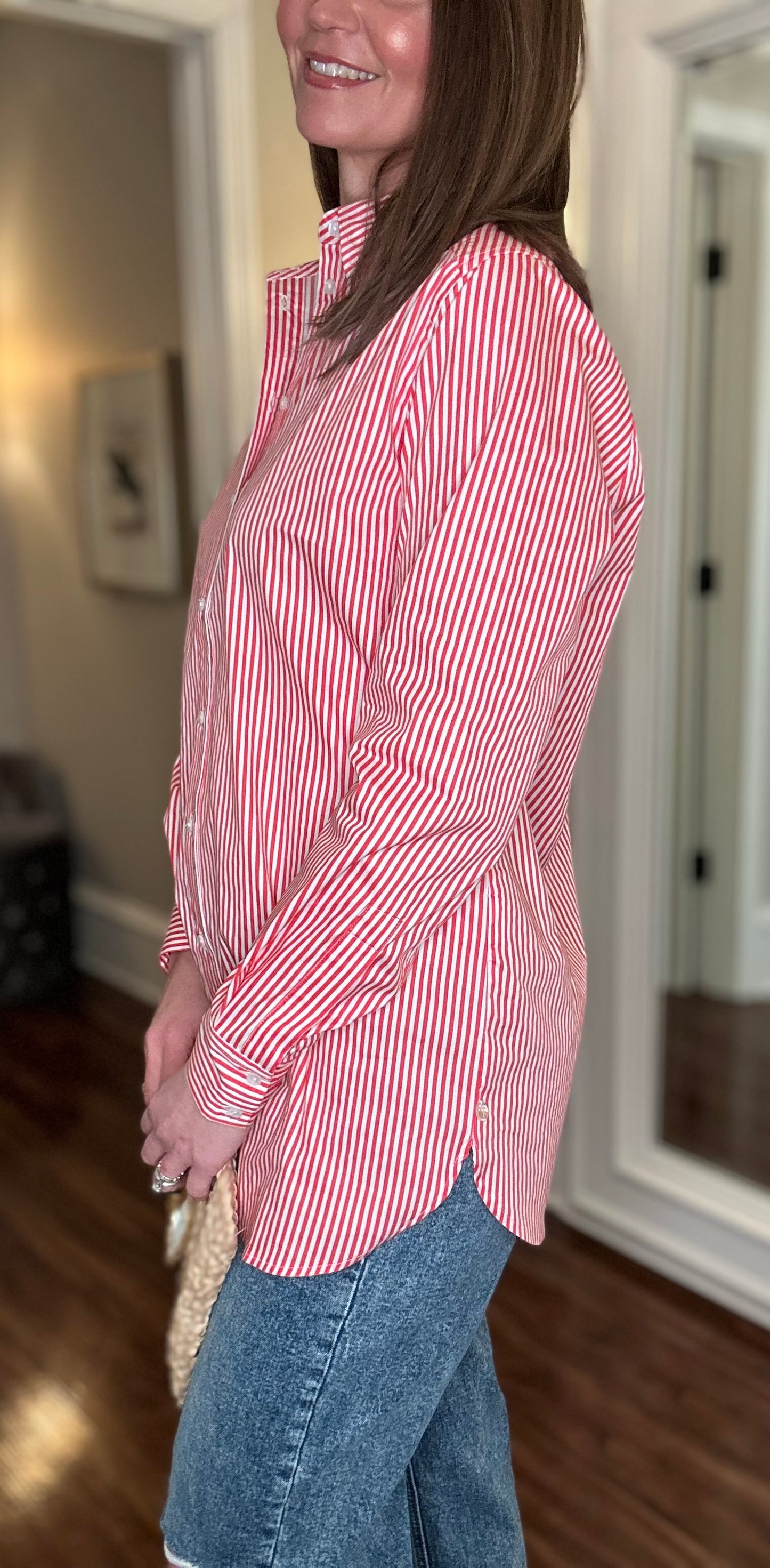 YEST RAE CORAL STRIPED BUTTON UP 1.29