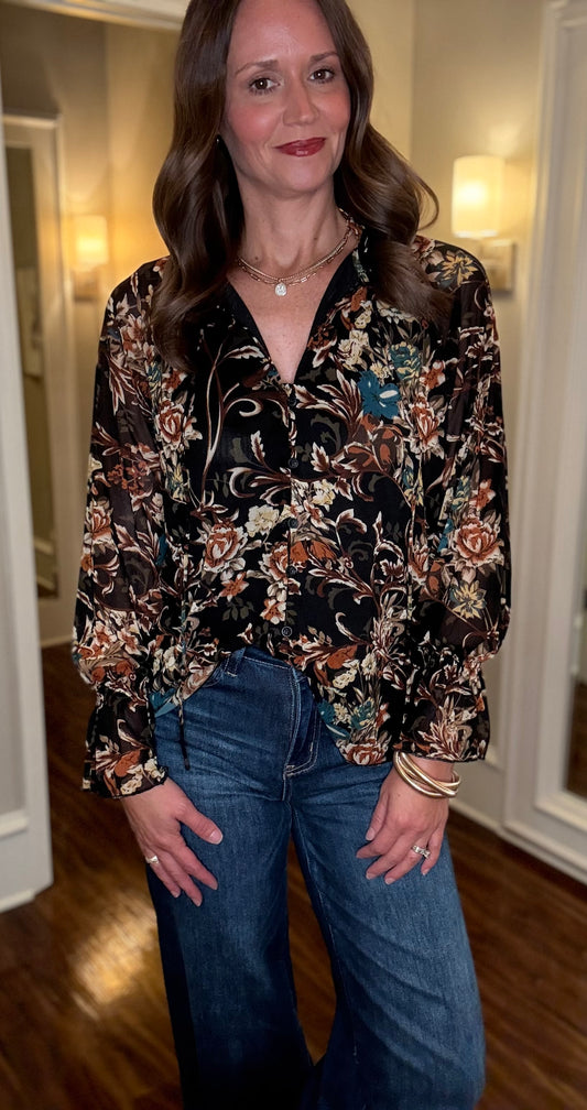 SHEER SLEEVE FLORAL BLOUSE 7.23