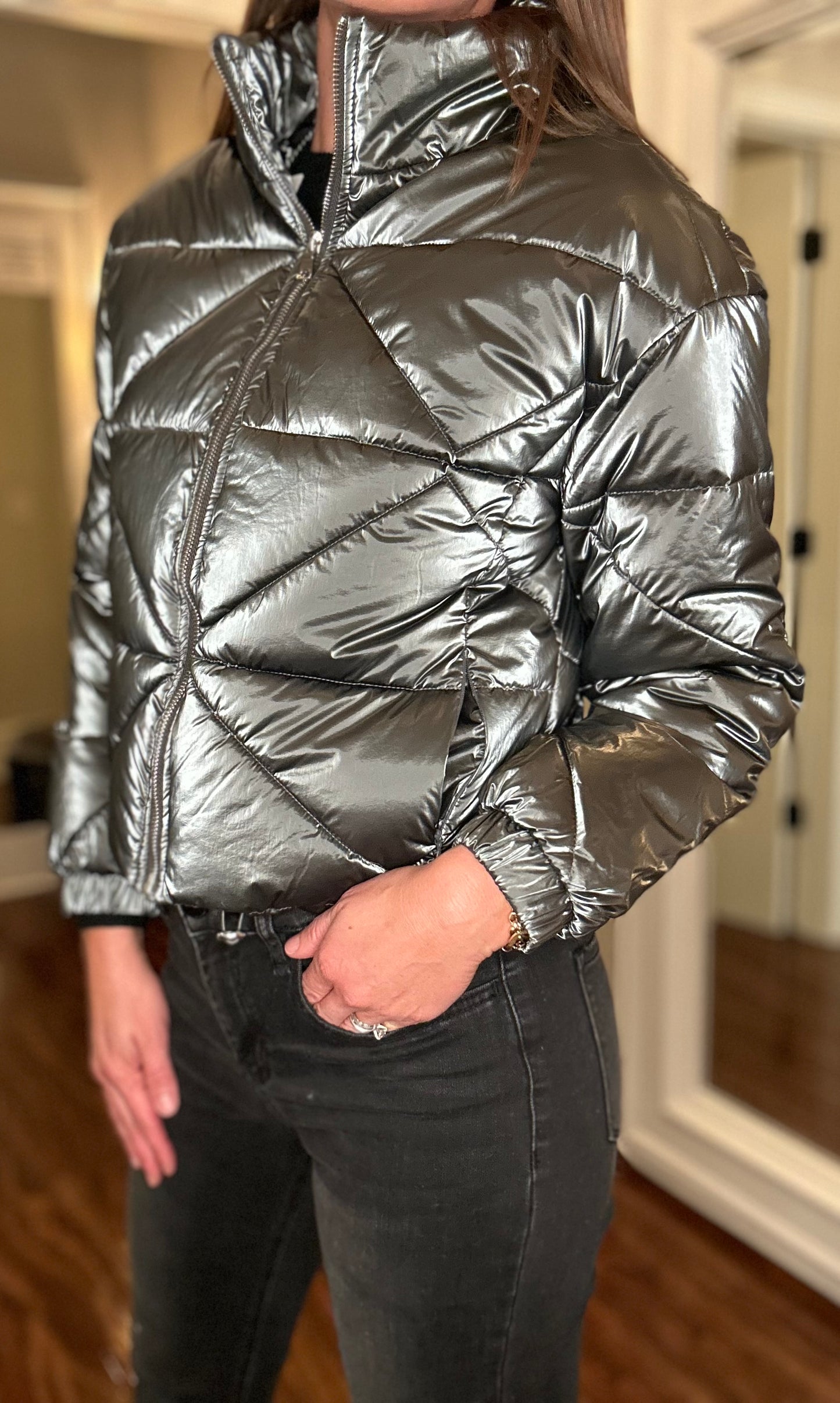 MOLLY BRACEKN GUN METAL PUFFER COAT FINAL SALE