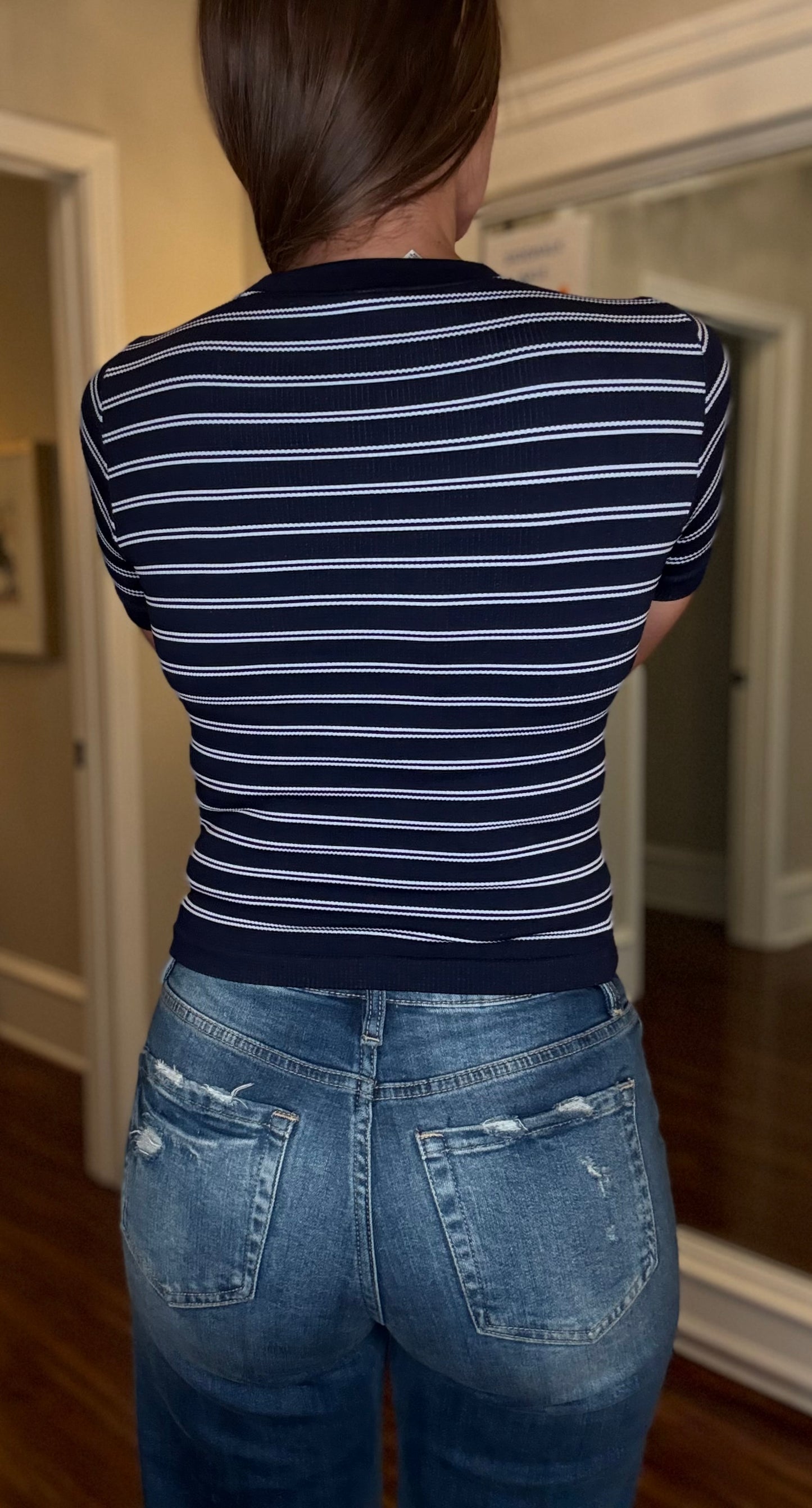 STRIPED SHORT SLEEVE CREW NECK TOP (multiple colors) 8.5