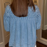 SMOCKED DETAIL DENIM TOP 3.13