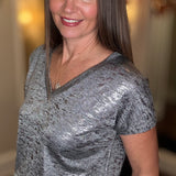 MOLLY BRACKEN METALLIC V-NECK TEE 10.12