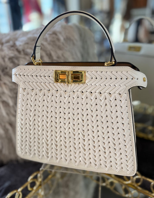 DIONNE WOVEN HANDBAG WHITE 12.30