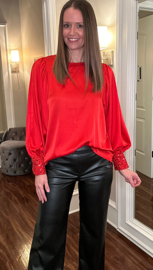 SEQUIN CUFF SATIN BLOUSE 11.4