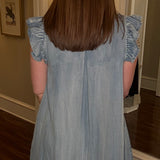 CHAMBRAY RUFFLE SLEEVE MINI DRESS 4.10