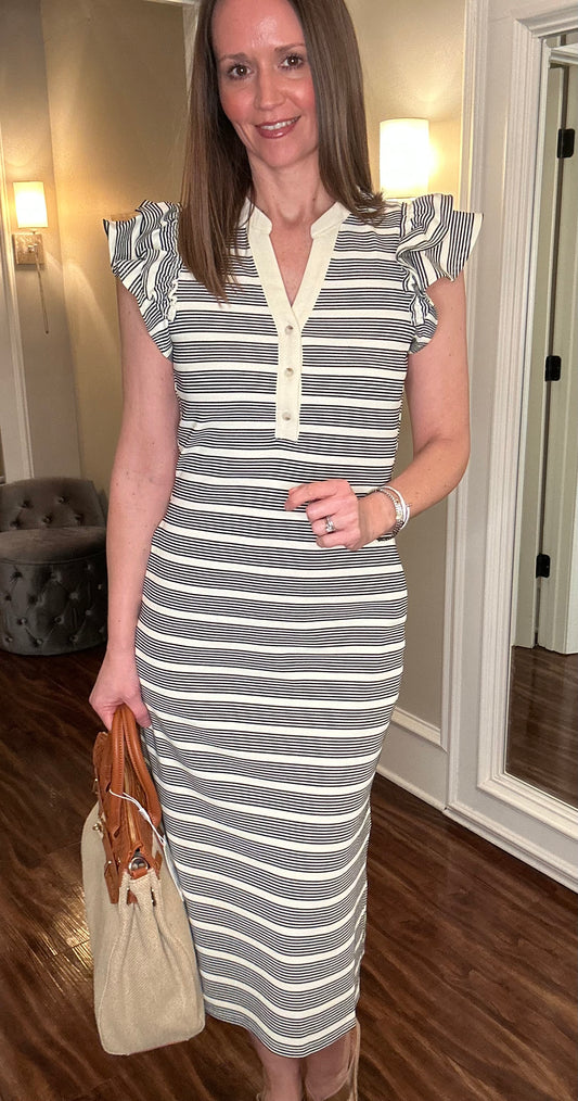 ENTRO BLACK STRIPED MIDI DRESS 2.5