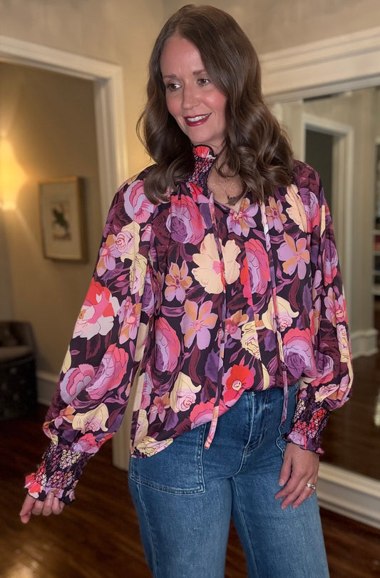 JODIFL EGGPLANT FLORAL TOP 9.30
