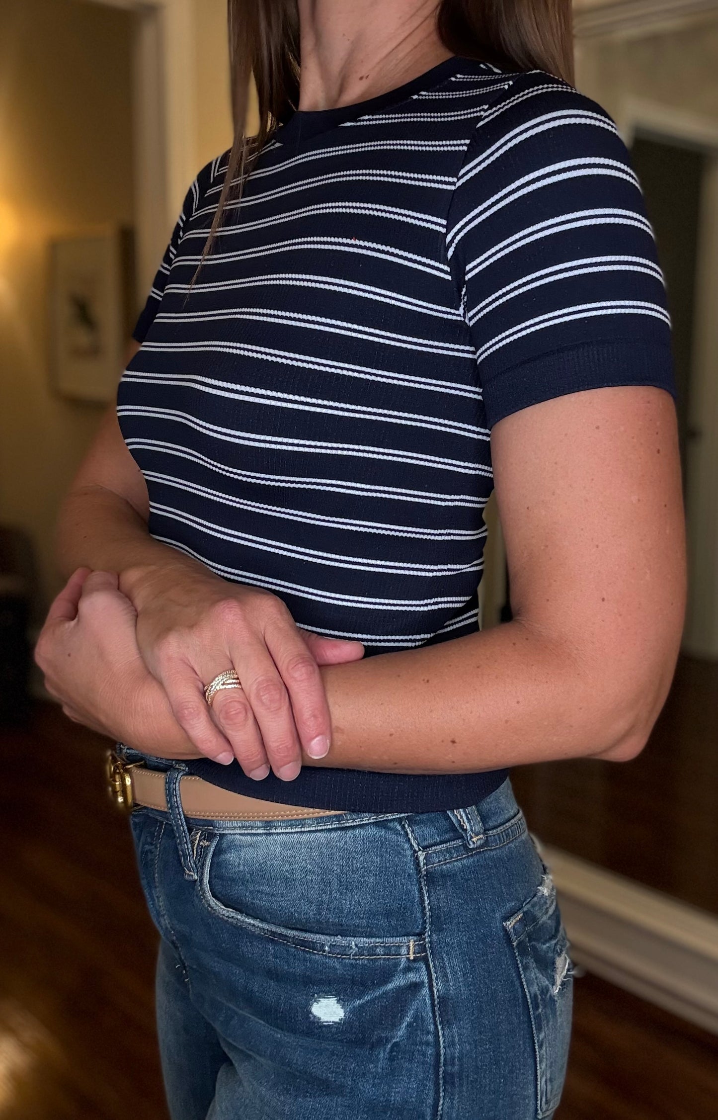 STRIPED SHORT SLEEVE CREW NECK TOP (multiple colors) 8.5