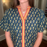 THML NAVY PUFF SLEEVE VNECK TOP 3.25