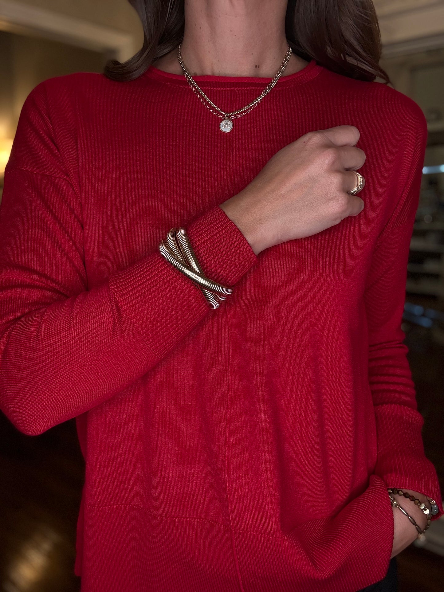 METRIC KNIT PULLOVER WITH ROLL EDGE TRIM 8.9