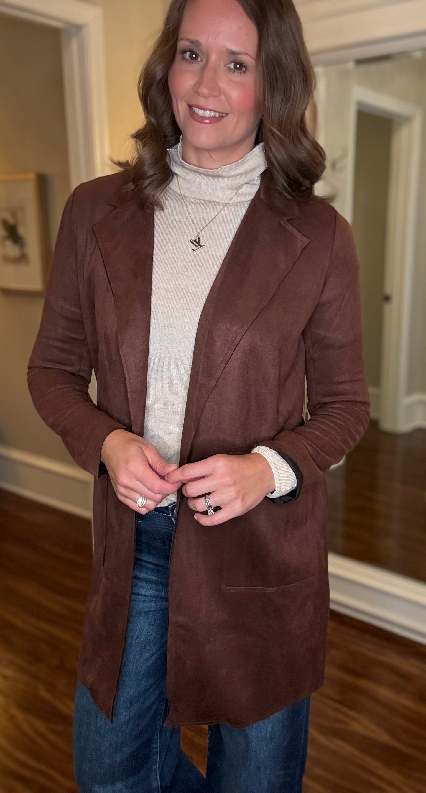 OPEN FRONT FAUX SUEDE JACKET (multiple colors) 8.14