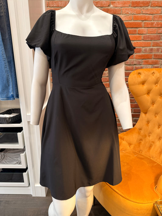 WOVEN SQUARE NECK BALLOON SLEEVE DRESS (EXTENDED SIZES) 8.5