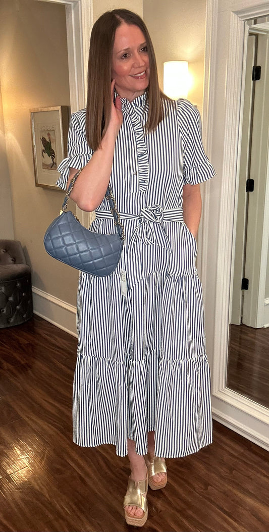 ENTRO NAVY STRIPED SHORT SLEEVE DRESS 2.5