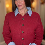 BUTTON DOWN CARDIGAN WITH STRIPED CONTRAST 9.18