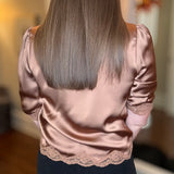 CURRENT AIR LACE SATIN V-NECK TOP 10.12