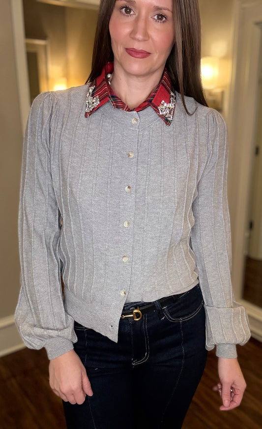 GREY PINTUCK SWEATER 12.8