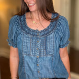 IVY JANE DENIM RUFFLED TOP 8.17