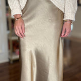 MOLLY BRACKEN SATIN W/LACE TRIM MIDI SKIRT 10.12