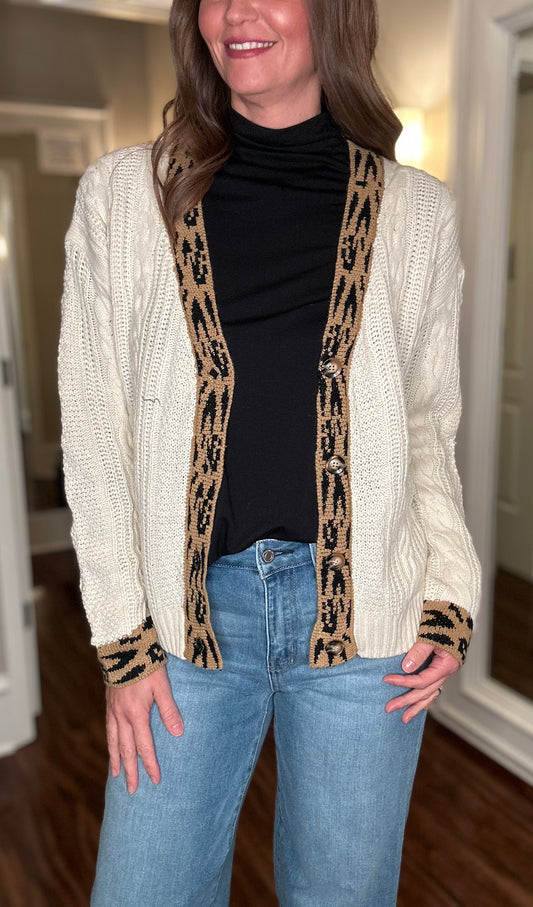 BIBI KNITTED CARDIGAN WITH LEOPARD BAND FINAL SALE